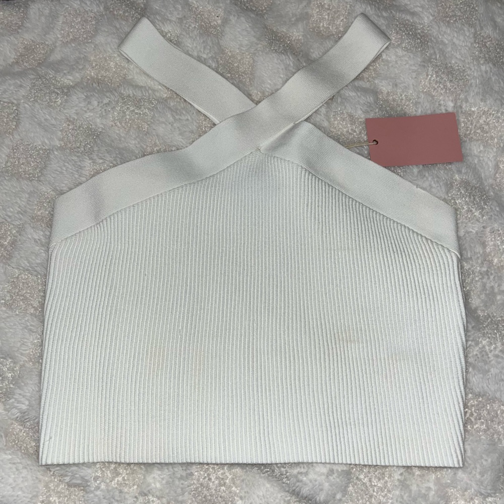 NWT Quince Women's Cropped Halter Ribbed Sweater Knit Tank in White • Large